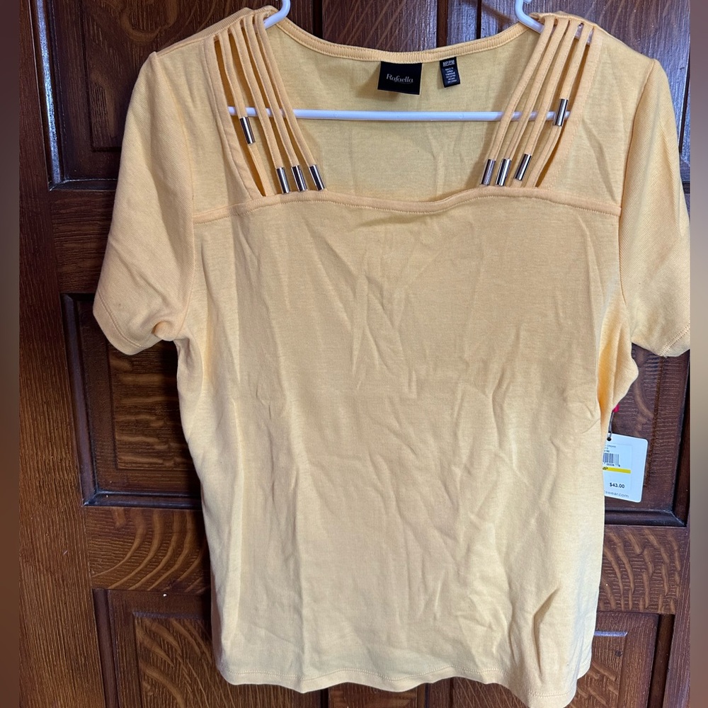 Rafaella Pale Yellow Short-Sleeve Top with Beaded Strap Detail